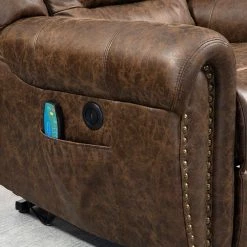 Nut Brown Faux Leather Power Electric Lift Massage Heating Recliner with Nailhead Trim by KINWELL 12 Nut Brown Faux Leather Power Electric Lift Massage Heating Recliner with Nailhead Trim by KINWELL -Twin Star Home Sales Store nut brown kinwell recliners xq54751935 c3 1000