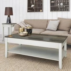 47.38 in. Old Wood White Rectangle MDF Coffee Table with Shelf by Twin Star Home -Twin Star Home Sales Store old wood white twin star home coffee tables ct6127 tpg03 fa 1000