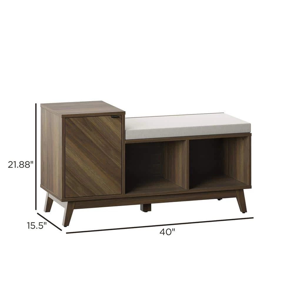 Brown Plainview Walnut Entryway Bench with Storage Cabinet 21.88 in. H x 40 in. W x 15.5 in. D by Twin Star Home 5 Brown Plainview Walnut Entryway Bench with Storage Cabinet 21.88 in. H x 40 in. W x 15.5 in. D by Twin Star Home - Image 5
