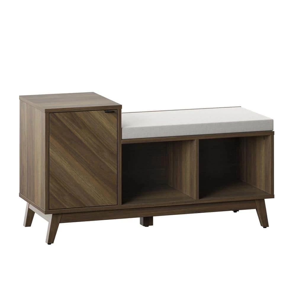 Brown Plainview Walnut Entryway Bench with Storage Cabinet 21.88 in. H x 40 in. W x 15.5 in. D by Twin Star Home 4 Brown Plainview Walnut Entryway Bench with Storage Cabinet 21.88 in. H x 40 in. W x 15.5 in. D by Twin Star Home - Image 4