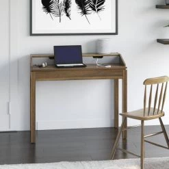 40 in. Rectangular Plainview Walnut Wood 1-Shelf Writing Desk with USB Charging Ports by Twin Star Home -Twin Star Home Sales Store plainview walnut twin star home writing desks odp706 tpw31 1f 1000