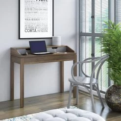 40 in. Rectangular Plainview Walnut Wood 1-Shelf Writing Desk with USB Charging Ports by Twin Star Home -Twin Star Home Sales Store plainview walnut twin star home writing desks odp706 tpw31 4f 1000