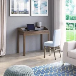 40 in. Rectangular Plainview Walnut Wood 1-Shelf Writing Desk with USB Charging Ports by Twin Star Home -Twin Star Home Sales Store plainview walnut twin star home writing desks odp706 tpw31 fa 1000