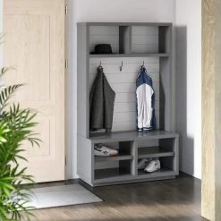 Pure Gray and White Hall Trees with 3-Hooks by Twin Star Home -Twin Star Home Sales Store pure gray and white twin star home hall trees sb6922 tpp01 1f 1000