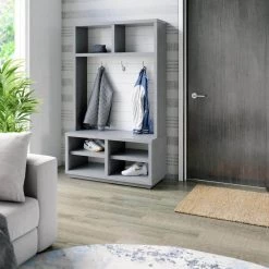 Pure Gray and White Hall Trees with 3-Hooks by Twin Star Home -Twin Star Home Sales Store pure gray and white twin star home hall trees sb6922 tpp01 fa 1000