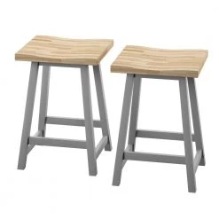 24 in. Pure Gray Backless Wood Counter Height Bar Stools (Set of 2) by Twin Star Home
