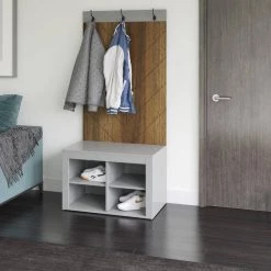 Chevron Pure Gray Hall Trees with Storage Cubbies by Twin Star Home -Twin Star Home Sales Store pure gray twin star home hall trees sb795 tpp01 31 1000