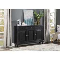 Raven 3-Door Three Drawer Buffet/Storage Credenza in Black Rub by COAST TO COAST -Twin Star Home Sales Store raven black rub coast to coast sideboards buffet tables 48181 31 1000