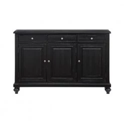 Raven 3-Door Three Drawer Buffet/Storage Credenza in Black Rub by COAST TO COAST