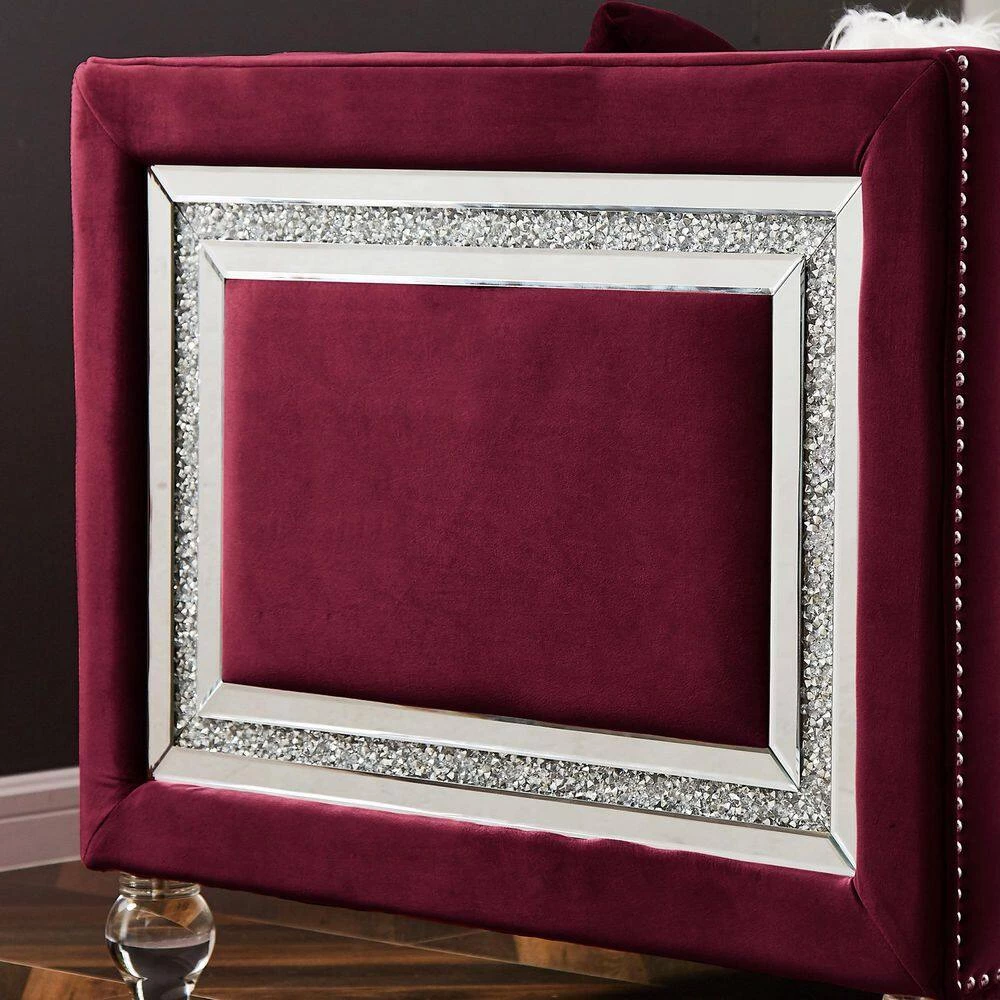 89 in. W Modern Chesterfield Tufted Square Arm Upholstered Velvet Fabric 3 Seater Nailhead Trim Straight Sofa in Red by KINWELL 3 89 in. W Modern Chesterfield Tufted Square Arm Upholstered Velvet Fabric 3 Seater Nailhead Trim Straight Sofa in Red by KINWELL - Image 3