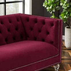 89 in. W Modern Chesterfield Tufted Square Arm Upholstered Velvet Fabric 3 Seater Nailhead Trim Straight Sofa in Red by KINWELL 15 89 in. W Modern Chesterfield Tufted Square Arm Upholstered Velvet Fabric 3 Seater Nailhead Trim Straight Sofa in Red by KINWELL -Twin Star Home Sales Store red kinwell sofas couches hx8109 03rd 1f 1000