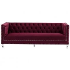 89 in. W Modern Chesterfield Tufted Square Arm Upholstered Velvet Fabric 3 Seater Nailhead Trim Straight Sofa in Red by KINWELL 16 89 in. W Modern Chesterfield Tufted Square Arm Upholstered Velvet Fabric 3 Seater Nailhead Trim Straight Sofa in Red by KINWELL -Twin Star Home Sales Store red kinwell sofas couches hx8109 03rd 44 1000