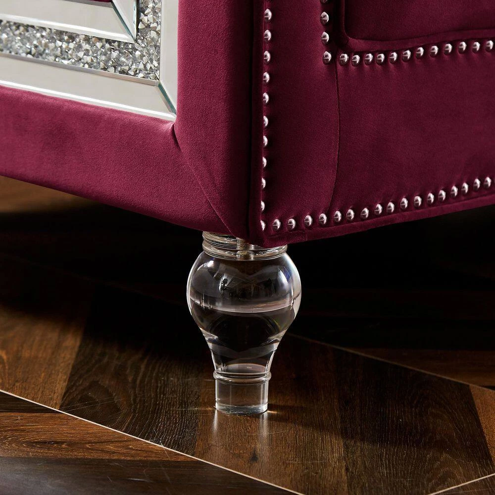 89 in. W Modern Chesterfield Tufted Square Arm Upholstered Velvet Fabric 3 Seater Nailhead Trim Straight Sofa in Red by KINWELL 6 89 in. W Modern Chesterfield Tufted Square Arm Upholstered Velvet Fabric 3 Seater Nailhead Trim Straight Sofa in Red by KINWELL - Image 6