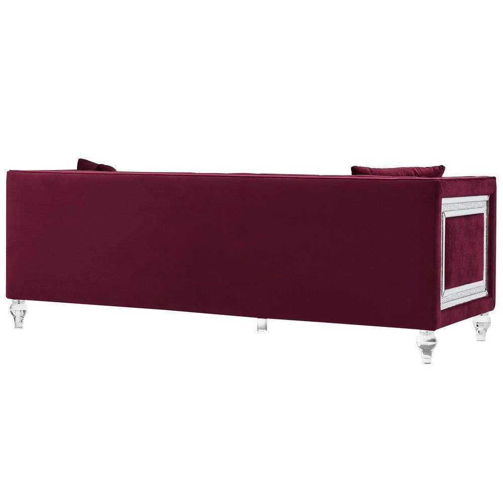 89 in. W Modern Chesterfield Tufted Square Arm Upholstered Velvet Fabric 3 Seater Nailhead Trim Straight Sofa in Red by KINWELL 4 89 in. W Modern Chesterfield Tufted Square Arm Upholstered Velvet Fabric 3 Seater Nailhead Trim Straight Sofa in Red by KINWELL - Image 4