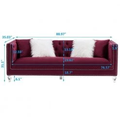89 in. W Modern Chesterfield Tufted Square Arm Upholstered Velvet Fabric 3 Seater Nailhead Trim Straight Sofa in Red by KINWELL 13 89 in. W Modern Chesterfield Tufted Square Arm Upholstered Velvet Fabric 3 Seater Nailhead Trim Straight Sofa in Red by KINWELL -Twin Star Home Sales Store red kinwell sofas couches hx8109 03rd c3 1000