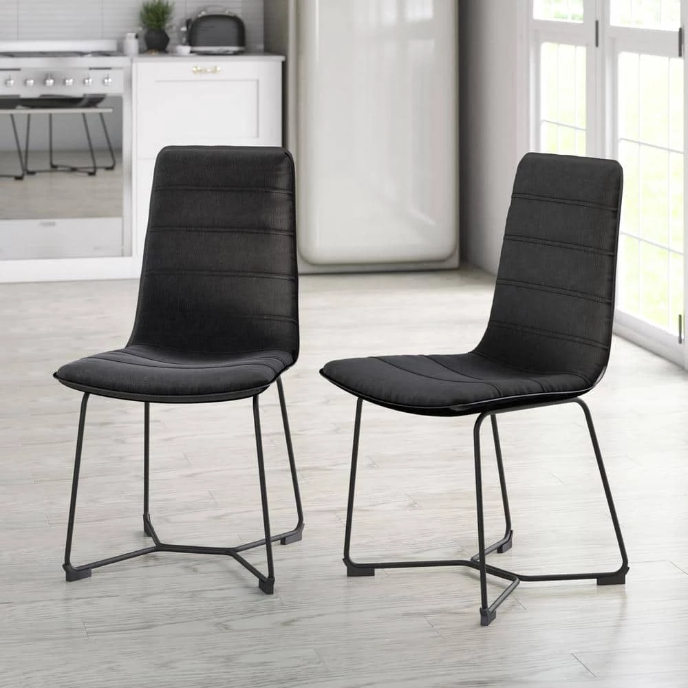 Shadow Black Vegan Faux Leather Side Chairs (Set of 2) by Twin Star Home 11 Shadow Black Vegan Faux Leather Side Chairs (Set of 2) by Twin Star Home - Image 11