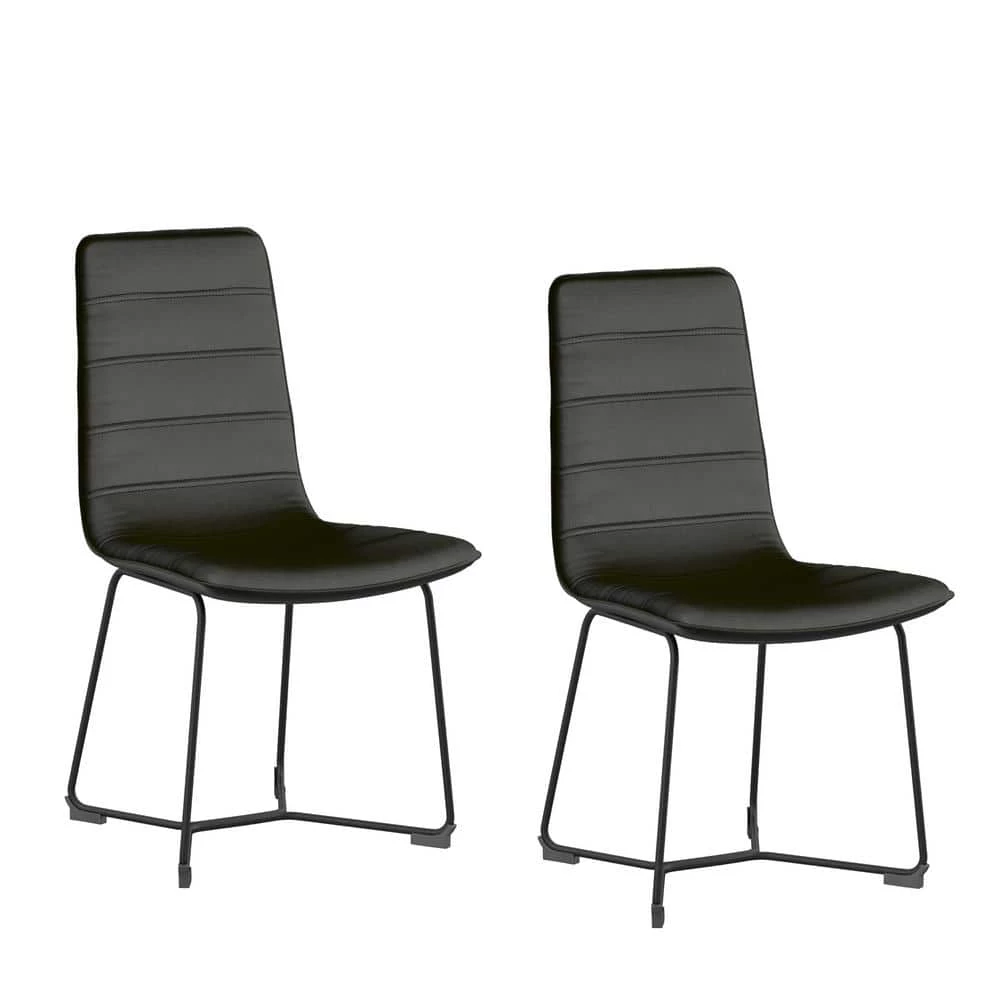 Shadow Black Vegan Faux Leather Side Chairs (Set of 2) by Twin Star Home 1 Shadow Black Vegan Faux Leather Side Chairs (Set of 2) by Twin Star Home