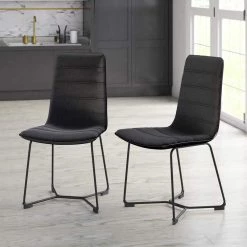 Shadow Black Vegan Faux Leather Side Chairs (Set of 2) by Twin Star Home 19 Shadow Black Vegan Faux Leather Side Chairs (Set of 2) by Twin Star Home -Twin Star Home Sales Store shadow black twin star home dining chairs 2dsc002 d915 fa 1000