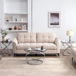 24 in. and 31 in. Silver Modern Round Glass Coffee Table and Side Table set with 3-Pieces by KINWELL -Twin Star Home Sales Store silver kinwell coffee tables bsc078 68 31 1000