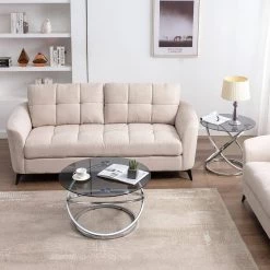 24 in. and 31 in. Silver Round Glass Modern Coffee Table and Side Table Set with 2-Pieces by KINWELL -Twin Star Home Sales Store silver kinwell coffee tables bsc078 681 31 1000