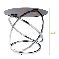 24 in. Silver Round Glass End Table by KINWELL -Twin Star Home Sales Store silver kinwell end side tables bsc078 6 44 1000