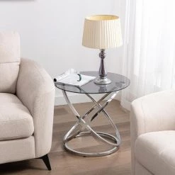 24 in. Silver Round Glass End Table by KINWELL