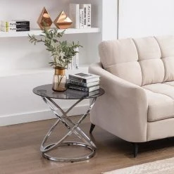 24 in. Silver Round Glass End Table by KINWELL -Twin Star Home Sales Store silver kinwell end side tables bsc078 6 fa 1000