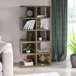 62 in. Stromburg Oak Wood 5-Shelf Mid-Century Modern Open Bookcase by Twin Star Home -Twin Star Home Sales Store stromburg oak twin star home bookcases bookshelves bk624 po138 31 1000