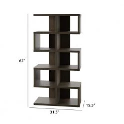62 in. Stromburg Oak Wood 5-Shelf Mid-Century Modern Open Bookcase by Twin Star Home -Twin Star Home Sales Store stromburg oak twin star home bookcases bookshelves bk624 po138 4f 1000
