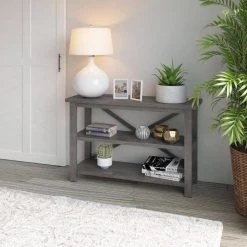 15.5 in. Weathered Gray Rectangular Wood Console Table with Shelves and Storage by Twin Star Home -Twin Star Home Sales Store weathered gray twin star home console tables et7400 pg77 1f 1000