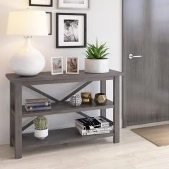 15.5 in. Weathered Gray Rectangular Wood Console Table with Shelves and Storage by Twin Star Home -Twin Star Home Sales Store weathered gray twin star home console tables et7400 pg77 44 1000