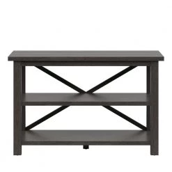 15.5 in. Weathered Gray Rectangular Wood Console Table with Shelves and Storage by Twin Star Home