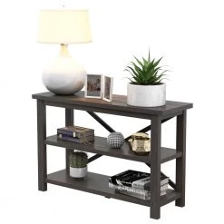 15.5 in. Weathered Gray Rectangular Wood Console Table with Shelves and Storage by Twin Star Home -Twin Star Home Sales Store weathered gray twin star home console tables et7400 pg77 fa 1000