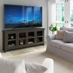 72 in. Weathered Gray TV Console with 4-Shelf Storage Fits TVs up to 80 in with Cable Management by Twin Star Home -Twin Star Home Sales Store weathered gray twin star home tv stands tc72 7437 pg77 fa 1000