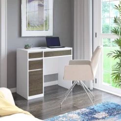 36 in. Rectangular White and Brown Wood 4-Drawer Computer Desk with USB Charging Ports by Twin Star Home -Twin Star Home Sales Store white and brown twin star home computer desks odp007 tpt01 31 1000