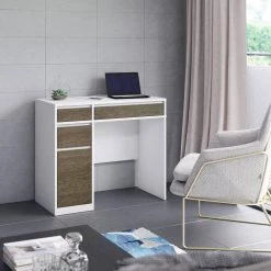 36 in. Rectangular White and Brown Wood 4-Drawer Computer Desk with USB Charging Ports by Twin Star Home -Twin Star Home Sales Store white and brown twin star home computer desks odp007 tpt01 44 1000