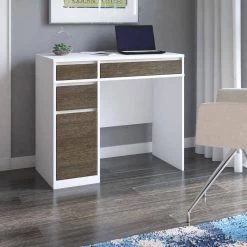 36 in. Rectangular White and Brown Wood 4-Drawer Computer Desk with USB Charging Ports by Twin Star Home -Twin Star Home Sales Store white and brown twin star home computer desks odp007 tpt01 c3 1000