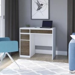 36 in. Rectangular White and Brown Wood 4-Drawer Computer Desk with USB Charging Ports by Twin Star Home -Twin Star Home Sales Store white and brown twin star home computer desks odp007 tpt01 fa 1000