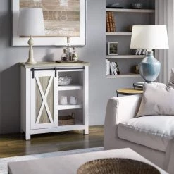 31.5 in. White Accent Cabinet with Adjustable Shelves and Sliding Barn Door by Twin Star Home -Twin Star Home Sales Store white twin star home accent cabinets ac6679 tpt01 31 1000