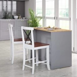 41.25 in. Eureka White High Back Wood Frame Counter Height Cross Back Bar Stools (Set of 2) by Twin Star Home -Twin Star Home Sales Store white twin star home bar stools 2bs10907 tt457 31 1000