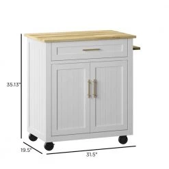 32 in. White Kitchen Cart with Panel Doors and Drawer by Twin Star Home -Twin Star Home Sales Store white twin star home kitchen carts kc10889 tpt85 4f 1000