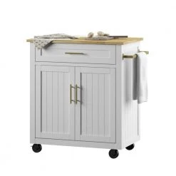 32 in. White Kitchen Cart with Panel Doors and Drawer by Twin Star Home -Twin Star Home Sales Store white twin star home kitchen carts kc10889 tpt85 fa 1000