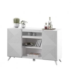 55.63 in. White TV Stand with Geometric Doors Fits TV's up to 60 in. with Adjustable Shelves by Twin Star Home -Twin Star Home Sales Store white twin star home tv stands tc56 6583 z975 1d 1000