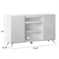 55.63 in. White TV Stand with Geometric Doors Fits TV's up to 60 in. with Adjustable Shelves by Twin Star Home -Twin Star Home Sales Store white twin star home tv stands tc56 6583 z975 1f 1000