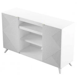 55.63 in. White TV Stand with Geometric Doors Fits TV's up to 60 in. with Adjustable Shelves by Twin Star Home -Twin Star Home Sales Store white twin star home tv stands tc56 6583 z975 40 1000