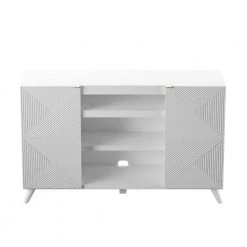 55.63 in. White TV Stand with Geometric Doors Fits TV's up to 60 in. with Adjustable Shelves by Twin Star Home -Twin Star Home Sales Store white twin star home tv stands tc56 6583 z975 44 1000