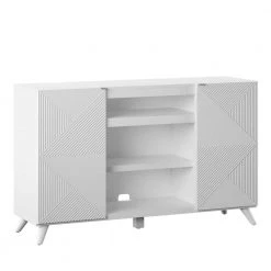 55.63 in. White TV Stand with Geometric Doors Fits TV's up to 60 in. with Adjustable Shelves by Twin Star Home -Twin Star Home Sales Store white twin star home tv stands tc56 6583 z975 4f 1000