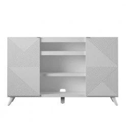 55.63 in. White TV Stand with Geometric Doors Fits TV's up to 60 in. with Adjustable Shelves by Twin Star Home