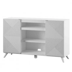 55.63 in. White TV Stand with Geometric Doors Fits TV's up to 60 in. with Adjustable Shelves by Twin Star Home -Twin Star Home Sales Store white twin star home tv stands tc56 6583 z975 c3 1000