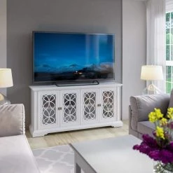 59.5 in. White TV Stand Fits TV's up to 65 in. with Adjustable Shelves by Twin Star Home -Twin Star Home Sales Store white twin star home tv stands tc60 77889 pt01 31 1000